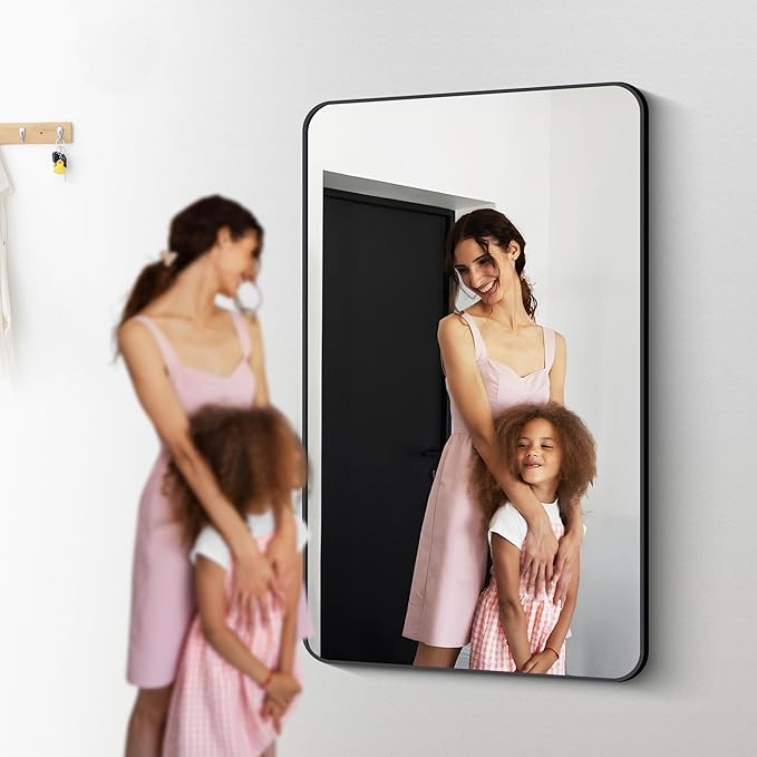 60" x 36"Bathroom Mirror, Matte Black Wall Mirror with Metal Frame, Decorative Rectangular Vanity Mirror for Bedroom Bathroom Living Room Entryway (Horizontal/Vertical)