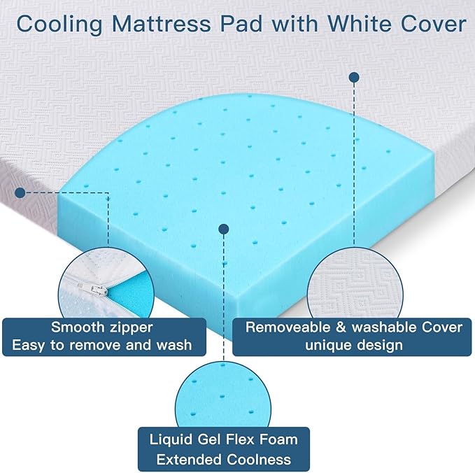 Airensky 2 Inch Memory Foam Mattress Topper, Cooling Gel Infused High Density Twin (39"x75") Topper with Removable Skin-Friendly Cover, Bed Topper for Pressure Relief Back Pain, CertiPUR-US Certified