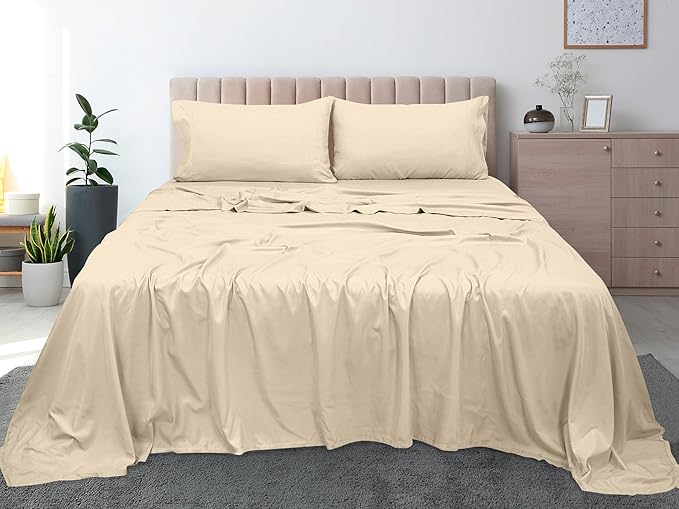 Royale Linens 300 Thread Count 100% Long Staple Combed Cotton Flat Sheet - Super Soft - Top Sheets - Full Flat Sheet Sold Separately - Breathable, Cool & Crisp Percale Sheets Only (Full, Cream)