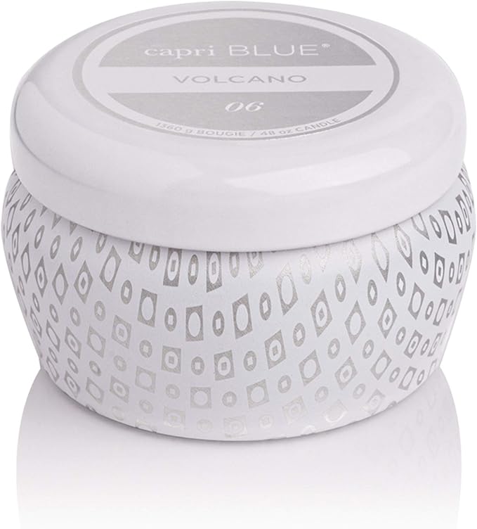 Capri Blue Volcano Scented Mini Tin Candle - Printed Mini Tin Jar Candle - Luxury Candles for Home Scented with Tropical Fruit & Sugared Citrus - Soy Candle Wax Blend - White Candle (3 oz)
