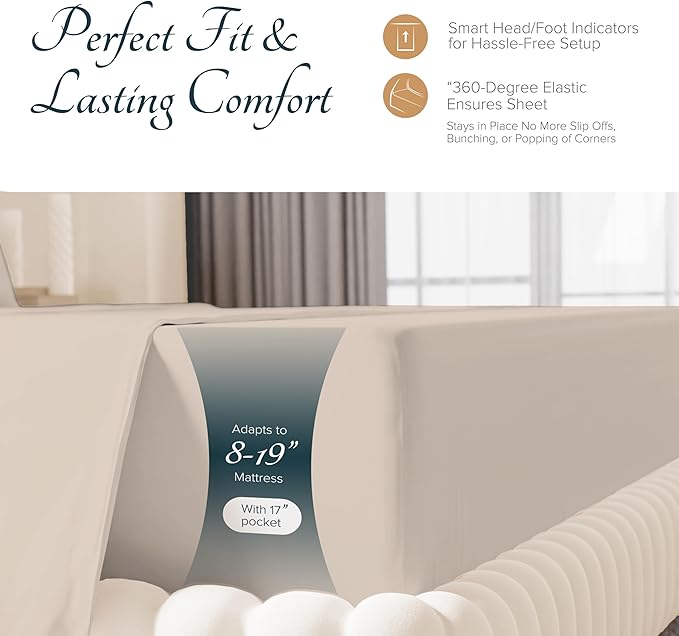 Carressa Linen 100% Egyptian Cotton Sheets California King Size - 1500 Thread Count 4 PC Cal King Sheet Egyptian Cotton, Cooling Sateen Sheets, High Thread Count Sheet California King - Taupe