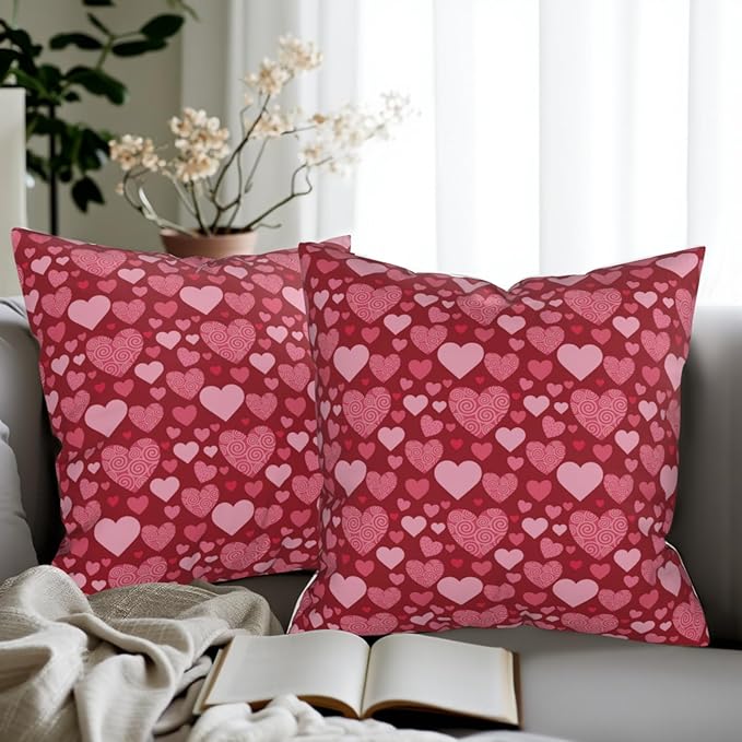 Valentines Pillow Covers 18x18 - Red Heart Love Throw Pillow Covers Set of 2 Pink Mother's Day Anniversary Pillowcases for Couch Sofa
