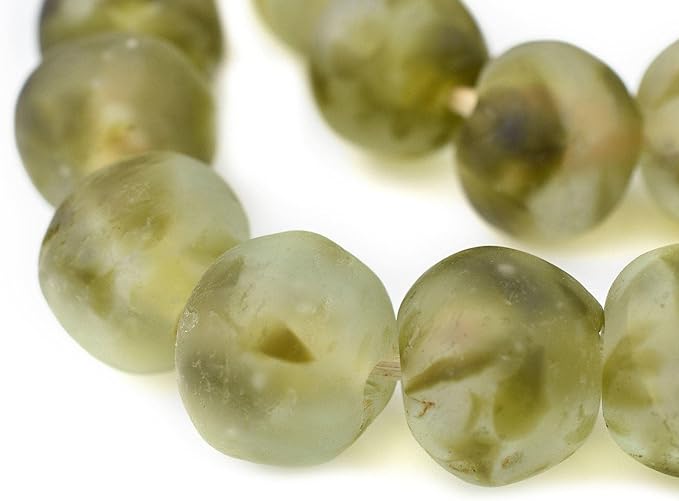 Jumbo Recycled Glass Beads, 21–25mm – African Sea Glass for Wall Hangings, Coffee Table Decor, Shelf Styling, and Home Accents – (Olive Green Swirl) – The Bead Chest
