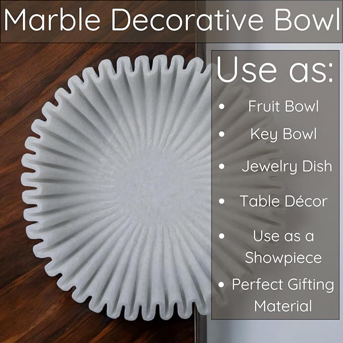 Marble Ruffle Bowl Handcrafted Decorative ScallopBowls - Antique Catchall Jewelry Dish Fruit Organizer for Home & Kitchen (6 inches)