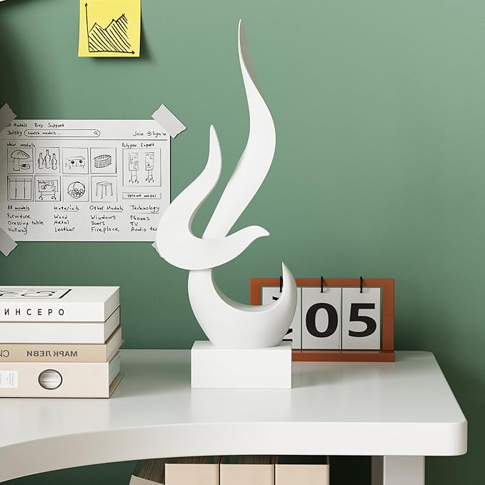 Dosker Flame Sculptures Home Decor, Abstract Statues Shelf Decor, Table Decor for Living Room Office, Kitchen (White)