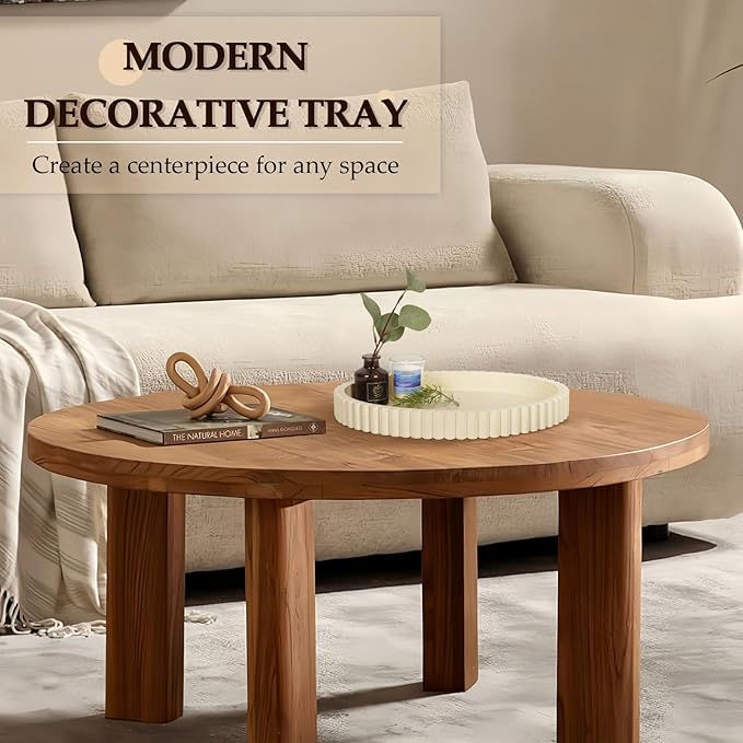 Oval Tray for Coffee Table Decor, 13" Concrete Coffee Table Trays, Table Centerpieces Decorative Tray for Home Decor, Modern Decorative Centerpiece Trays, Cream Yellow