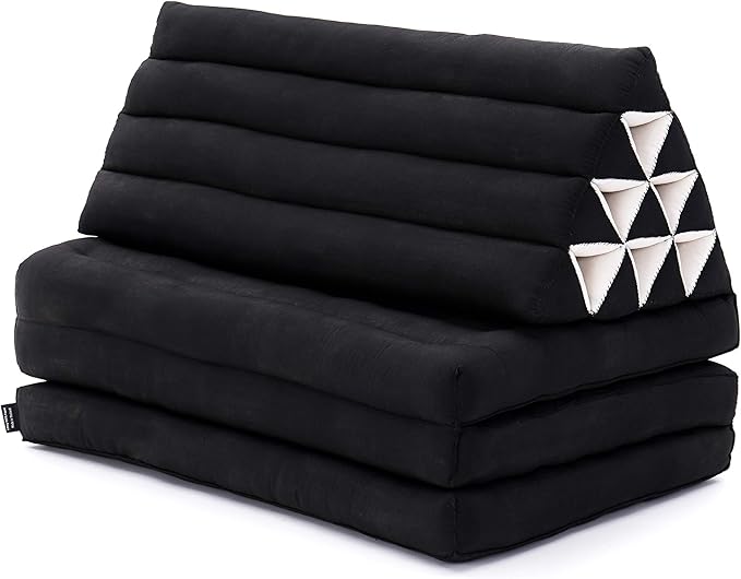 Leewadee 3-Fold Mat XXL with Triangle Cushion – Firm TV Pillow, Foldable Mattress with Cushion Made of Eco-Friendly Kapok, 67 x 31 inches, Black