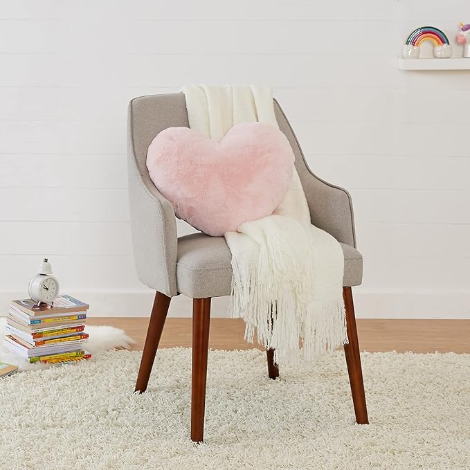Amazon Basics Kids Pink Heart Pillow, Room Decor, 10.5 in x 4 in