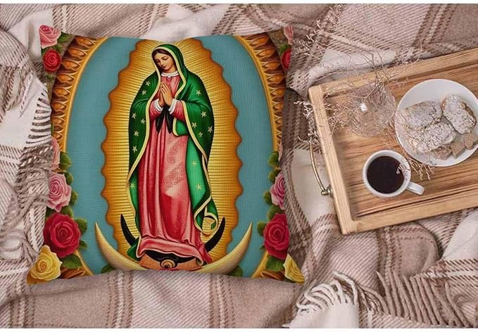 WONDERTIFY Pillow Cover Our Lady Guadalupe Mexican Saint Virgin Mary - Soft Linen Pillow Case for Decorative Bedroom/Livingroom/Sofa/Farm House - Couch Pillow Cushion Covers 18x18 Inch