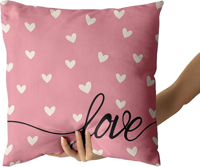 Giwawa Valentines Day Pillow Covers Set of 2 Pink Love Hearts Throw Pillowcases Romantic Double Sided Decorative Cotton Square Cushion Covers 20x20inch for Sofa Couch Bedding Wedding Anniversary
