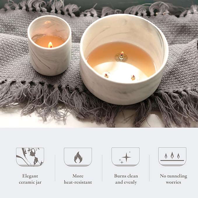 Candle Gift Set, 10% Essential Oil, 3 Pack-Japanese Cherry Blossom,Vanilla Caramel,Sea Salt Rose with Heat-Resistant Ceramic Jar, Scented Candle for Home Scenetd, Soy Wax Candle Gifts for Women