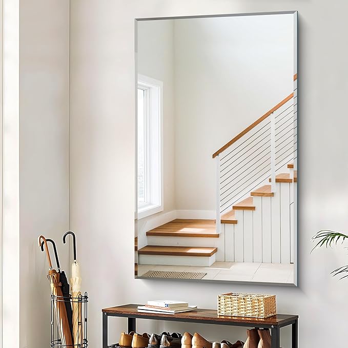 60x36 Large Beveled Mirror, Frameless Beveled Bathroom Mirrors for Over Sink, Upgraded Shatterproof Beveled Frameless Vanity Mirror for Bathroom,Bedroom,Living Room and Entryway