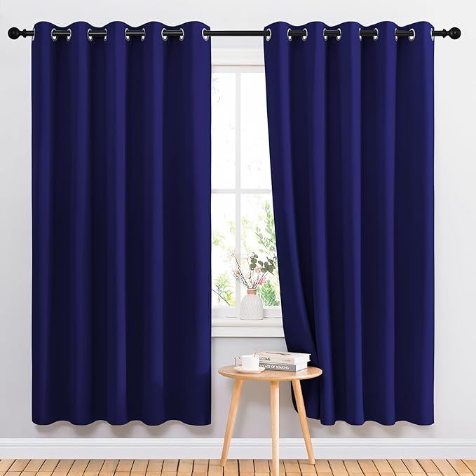 NICETOWN Blackout Curtains Panels for Bedroom - 3 Pass Microfiber Noise Reducing Thermal Insulated Solid Ring Top Blackout Window Drapes (2 Panels, 66 x 72 Inch, Navy Blue)