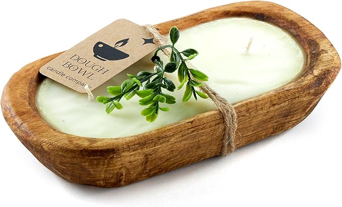 Dough Bowl Candle Co. Large Candle in English Garden - 6x10 20 Oz. Big Aromatherapy Decor, Rustic Centerpiece for Home Decoration, Wooden Candle Bowl for Coffee Table, Multi Wick Doughbowl Boat