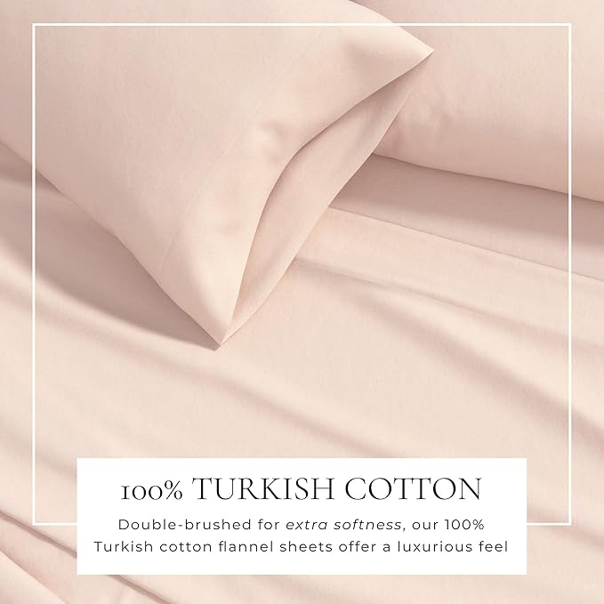 Great Bay Home Flannel Sheet Set California King Size - 100% Turkish Cotton, Double-Brushed, Winter Bed Sheets - Ultra-Soft, Cozy, 4-Piece Bedding Set (Blush Pink)