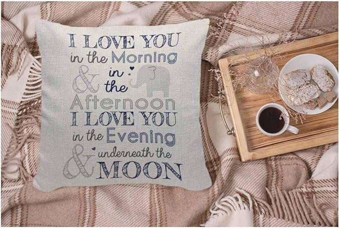 WONDERTIFY Pillow Cover I Love You in The Morning Afternoon Evening with Elephant Letter - Soft Linen Pillow Case for Decorative Bedroom/Livingroom/Sofa/Car - Cushion Covers 18x18 Inch