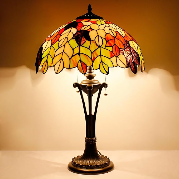Tiffany Table Lamp Maple Leaf Stained Glass Desk Lamp 16X16X24 Inches Reading Light
