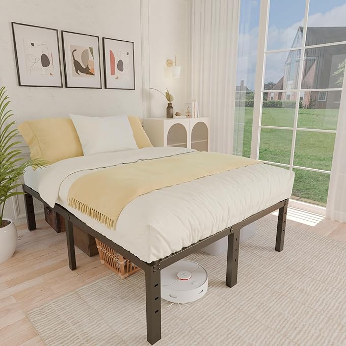 ALDRICH Metal King Size Bed Frame - 16 Inch Tall Black Basic Steel Slats Platform, Easy Assembly Heavy Duty Noise Free Bedframes, No Box Spring Needed