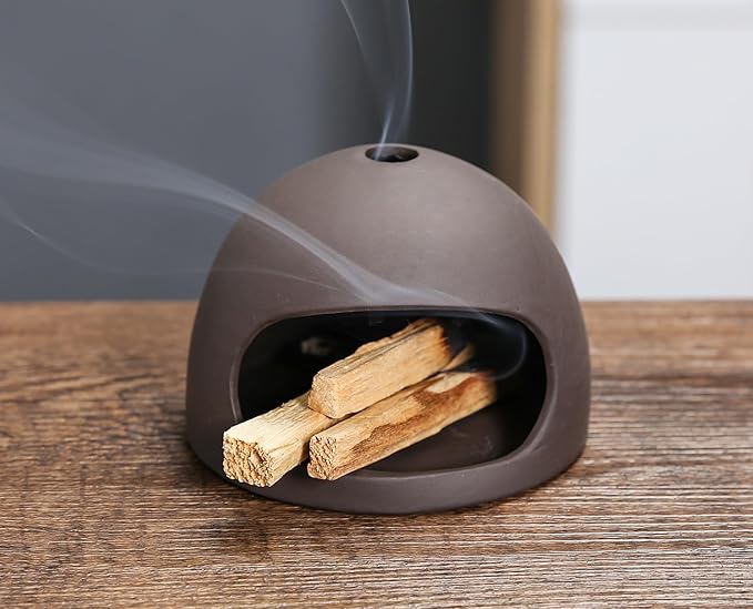 Palo Santo Stick Holder, Sage and Palo Santo Stick Burner, Handmade Ceramic Incense Burner with Chiminea Clay Incense Plate and ash Collector, Used for Meditation, Yoga, and Energy Purification
