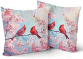 Giwawa Spring Birds Pillow Covers Set of 2, Cherry Blossom Floral Cushion Covers 20x20in, Watercolor Flowers Soft Cotton Throw Pillow Cases for Sofa Couch Patio Bedding Seasonal Decoration