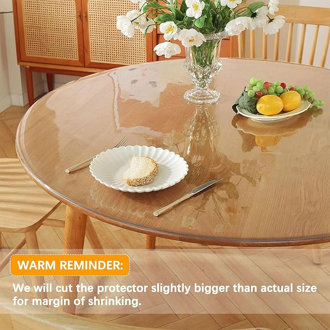 Clear Round Dining Table Protector Tablecloth Cover Desk Top Pad Mat for Glass Furniture Kitchen Coffee Marble End Bed Sofa Side Bistro Bar Night Stand Dinner Table Thick Plastic PVC Vinyl 42'' Round