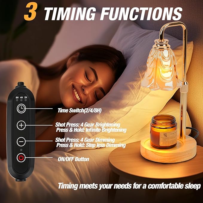 Candle Warmer Lamp with Timer and Dimmer, Electric Wax Warmers for Scented Candles with 5 Brightness Settings, Anti-Glare Lamp with Adjustable Height, Home Decor, Gift for Christmas, Birthday
