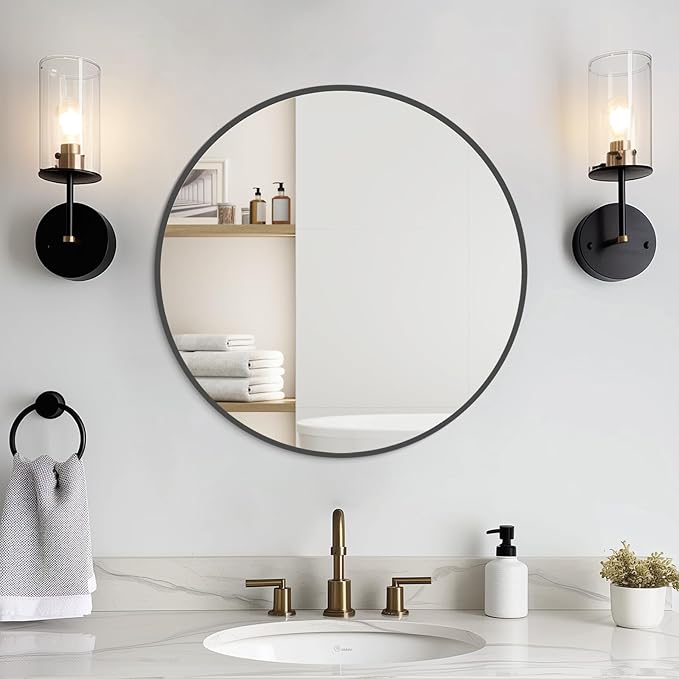 WallBeyond Round Wall Mirror 20 inch Black Circle Mirror for Bathroom with Metal Framed, Round Black Mirror for Wall Decor, Vanity, Entryway Living Room