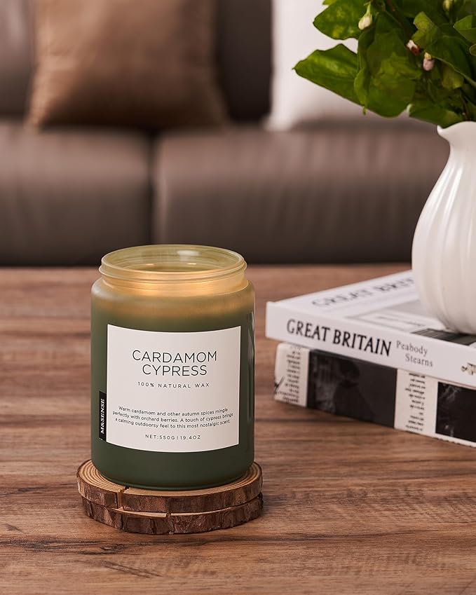 M&SENSE Spice Cardamom Cypress Large Soy Candles for Home Scented 2 Wick Large Soy Natural Candles 19.4oz 110 Hours Long Lasting Slow Burning, Christmas Holiday Woody Scented Winter Gifts