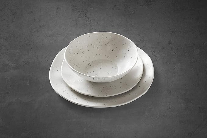 Oneida 895951 Terrazzo Melamine Cream 12 Piece Dinnerware Set, Lightweight Melamine Material