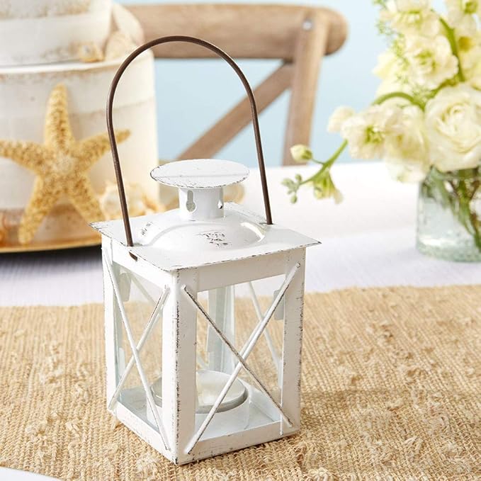 Kate Aspen Rustic Shelf Decor Luminous Vintage Tea Light Votive Candle Holders Metal Mini Decorative Lantern, Distressed White
