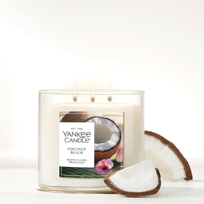 Yankee Candle 3 Wick Candle Jar, Scented Candle with up to 40 Hours of Burn Time, Premium Plant Wax Blend for Consistent Long Lasting Scent from First to Last Burn, Coconut Beach