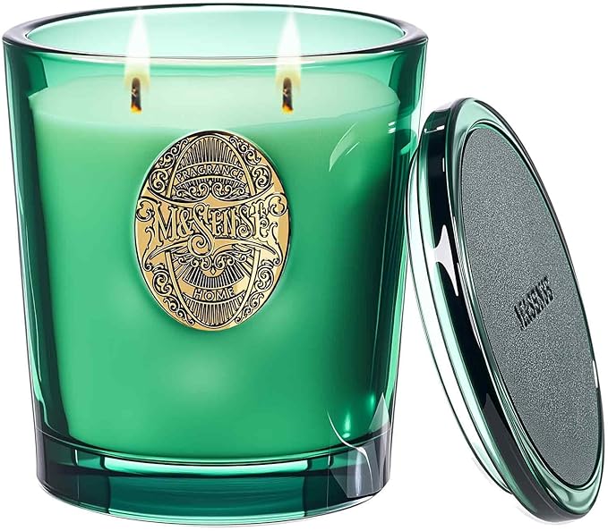M&SENSE Large Two-Wick Soy Candle | Evergreen Pine & Emerald Green | 19.8 oz, 120H Burn Time | Luxury Scented Candle for Relaxation, Gifting, Home Décor | Ideal for Bedroom, Office, Party Ambiance