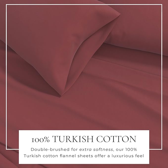Great Bay Home Flannel Sheet Set California King Size - 100% Turkish Cotton, Double-Brushed, Winter Bed Sheets - Ultra-Soft, Cozy, 4-Piece Bedding Set (Pink Frost)