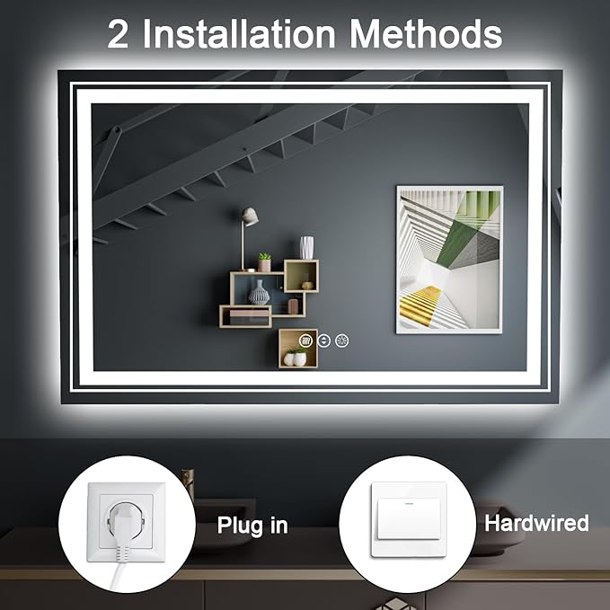 39x31 LED Bathroom Mirror with Front and Backlight, Dimmable Lighted Bathroom Vanity Mirror with Anti-Fog, Memory Function,Tempered Glass(Horizontal/Vertical)