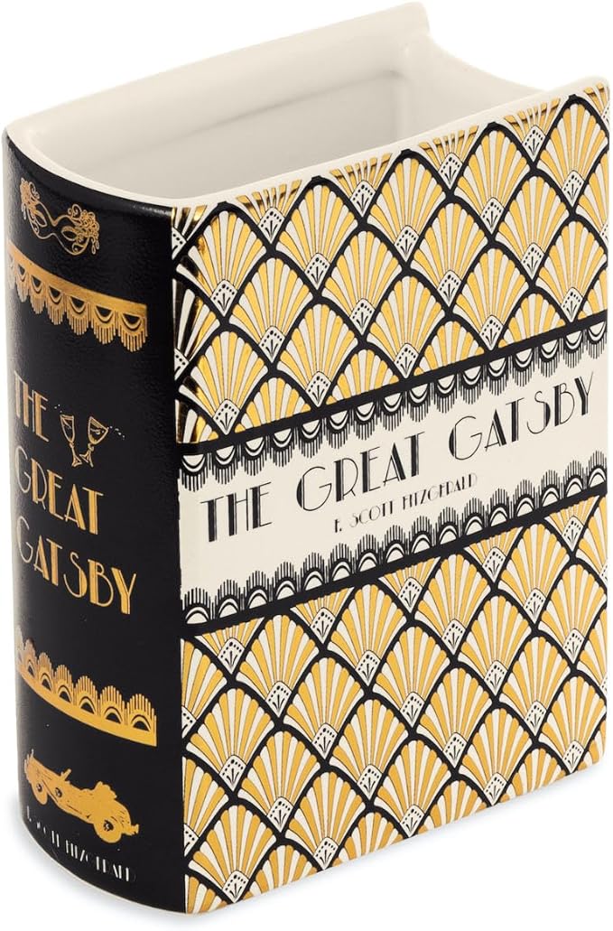 Steel Mill & Co Original Book-Shaped Decorative Vase, Ceramic Vases for Home Decor, Cute Bookshelf Decor, Unique Vase for Book Lovers (Small - Great Gatsby)