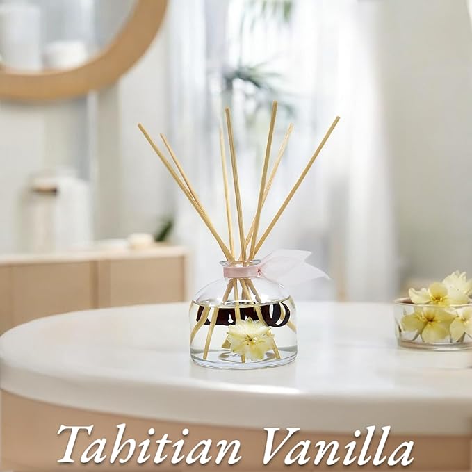 LOVSPA Reed Diffuser Set, Soothe Tahitian Vanilla Bean Scented Oil Diffuser with Sticks, Home Fragrance Accessories for Bathroom Shelf Decor, Aroma Diffusers for Home or Office Fall Decor, USA Made