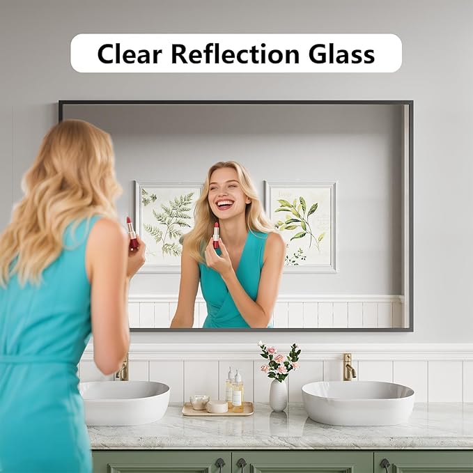 Koonmi Bathroom Mirror 36x55 Bathroom Wall-Mounted Mirrors, Modern Vanity Mirror for Bedroom, Living Room, Aluminum Alloy Frame Allow to Hang Horizontally or Vertically