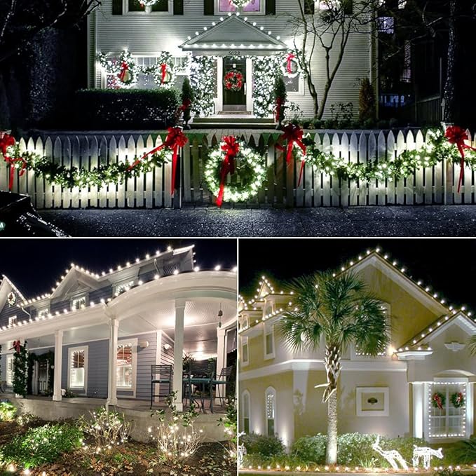 Brizled C9 Christmas Lights Cool White 16FT 25 LED 120V UL Certified Faceted Outdoor Christmas String Lights Connectable Xmas Tree Light for Tree, Holiday, House, Roof Decor