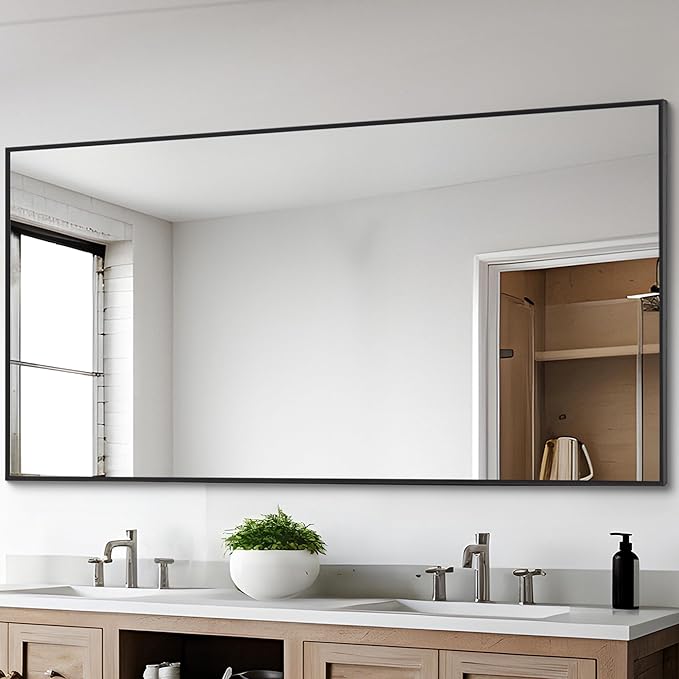 Black Bathroom Mirror for Wall, 30x55 Inch Rectangle Mirrors with Metal Frame, Modern Vanity Wall Mirror Decor for Entryway Hangs, Bathroom Living Room Horizontal or Vertical