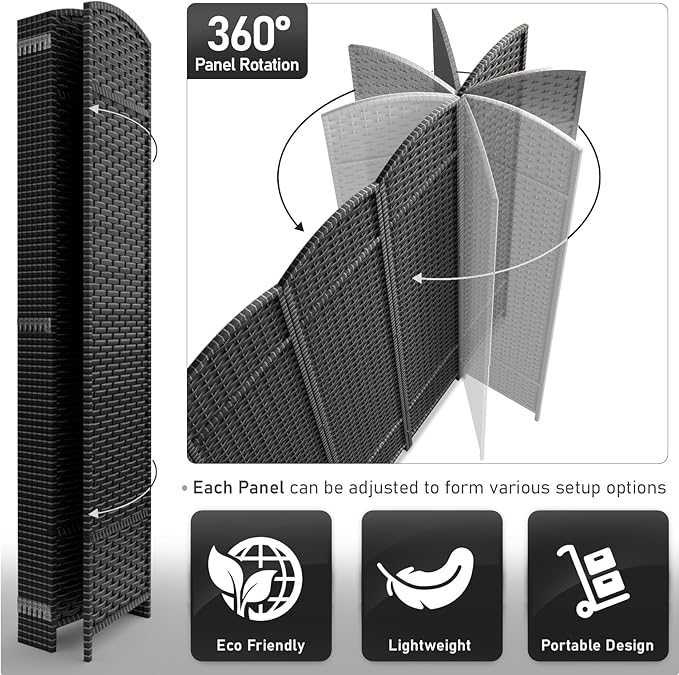 Sorbus 8 Panel Room Divider 6 ft. Tall - Privacy Screen, Extra Wide Double Hinged Panels, Mesh Hand-Woven Design, Partition Room Dividers and Folding Privacy Screens, Wall Divider for Room Separation