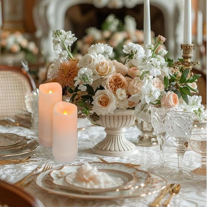 Aignis 24pcs Flameless LED Candles Battery Operated with 10-Key Remote Timer, Outdoor Waterproof Electric Lights, Warm Flickering Glow for Cozy Home/Wedding/Holiday Décor (D2.2'' x H4''/5''/6''/7'')