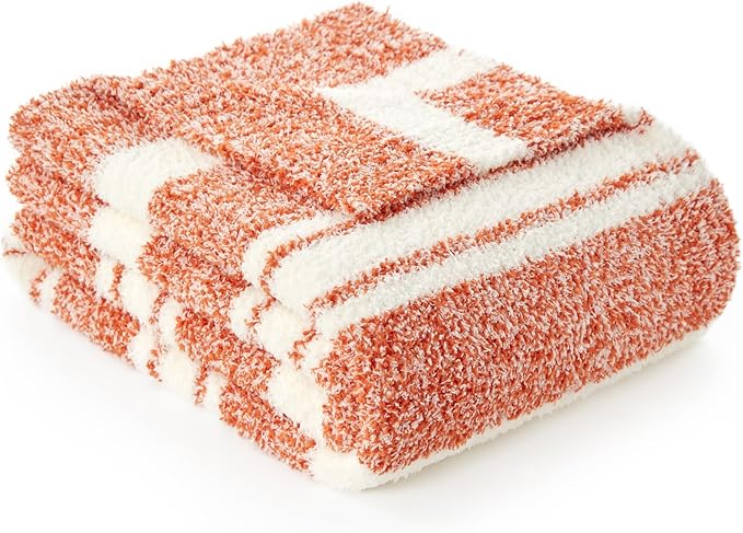 Snuggle Sac Orange Bedding Blanket Ultra Soft Microfiber, Warm Cozy Knit Blankets for Sofa, Bed, Living Room, Stripe Orange, 60x80 inches