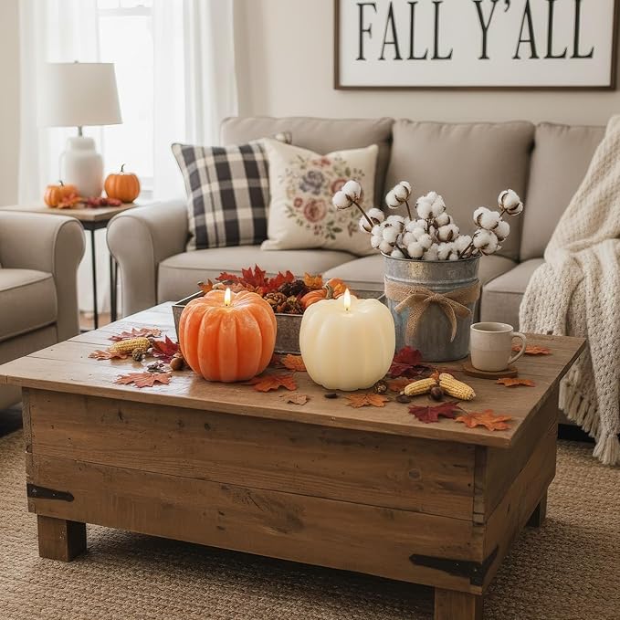 Fall Decor, Fall Decorations for Home - Flameless Pumpkin Candle with Timer Remote - Room Bedroom Table Farmhouse Decor for Halloween, Thanksgiving, Orange
