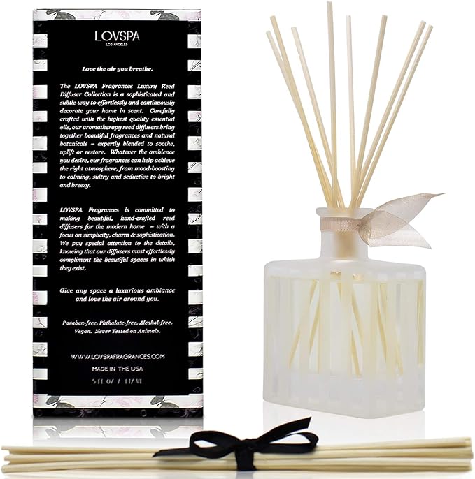 LOVSPA Reed Diffuser Set, Vanilla & Patchouli Scented Oil Diffuser with Sticks, Home Fragrance Accessories for Bathroom Shelf Decor, Aroma Diffusers for Home or Office Fall Decor, USA Made