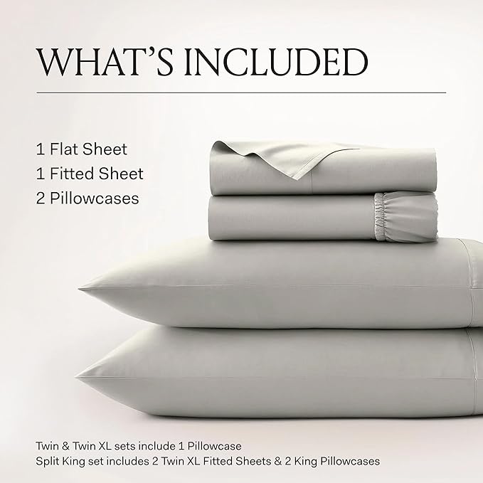 BOLL & BRANCH Signature Hemmed Sheet Set - Twin XL, Mineral - Luxury 100% Organic Cotton - Includes 1 Flat, 1 Fitted, 2 Pillowcases - Buttery Soft