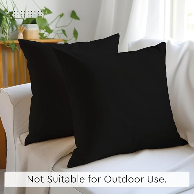 Encasa XO Throw Pillow Covers 24x24 in Set of 2 Jet Black | No Inserts | Cotton Pillow Covers for Living Room, Bed, Sofa, Couch | Decorative Cushion Covers with Improved Zippers