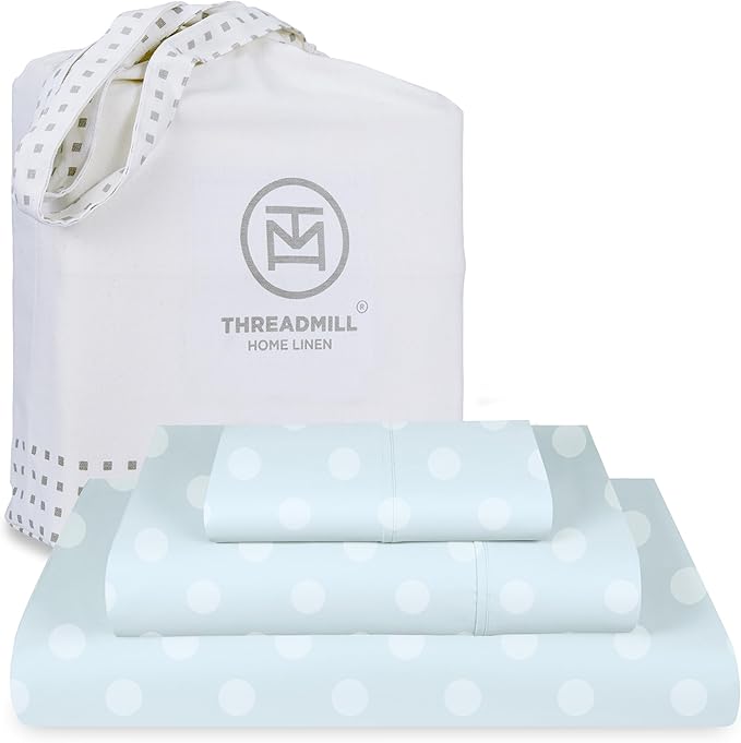 Threadmill Cotton Twin XL Sheet Set | 100% Cotton Sheets for Twin XL Size Bed | Damask Jacquard Sateen Twin XL Bed Sheets Set with 16” Deep Pocket | Soft Breathable 3 pc Cooling Sheet Set | Light Blue