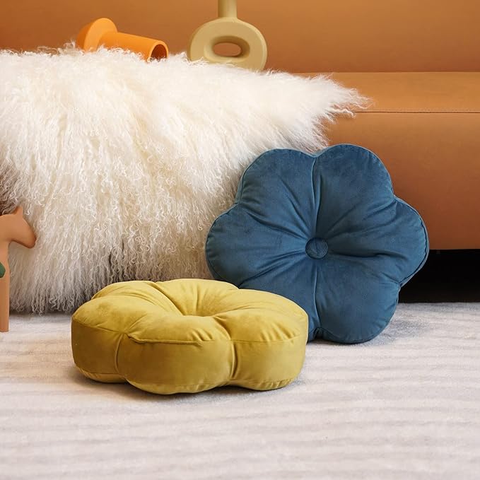 ARTMAGIC Flower Shaped Velvet Decorative Throw Pillow Cushion Ultra Soft Cute Floor Pillow for Couch Bed Sofa (Peacock Blue)