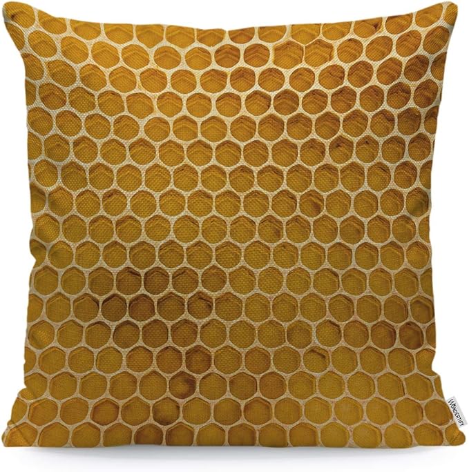 WONDERTIFY Throw Pillow Case Cover Newly Pulled Honey Bee Honeycomb Beeswax on Plastic Foundation with Pollen Tracks,Soft Linen Pillow Case for Decorative Bedroom/Car,Cushion Covers 18x18 Inch
