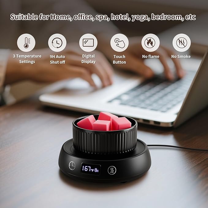 Wax Melt Warmer 3-in-1 Candle Warmer with Timer, Electric Scented Wax Melter Fragrance Wax Cube Burner for Home Bedroom Office, 8H Auto Shut Off 3 Temperature Setting (Black)
